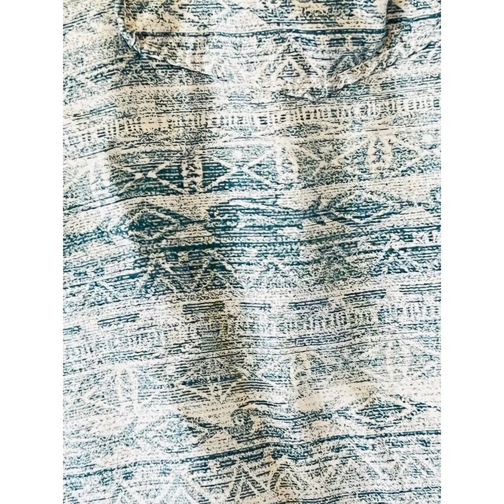 North River Mens Blue Steel Geometric Print Tencel Rayon Button Up Shirt Large